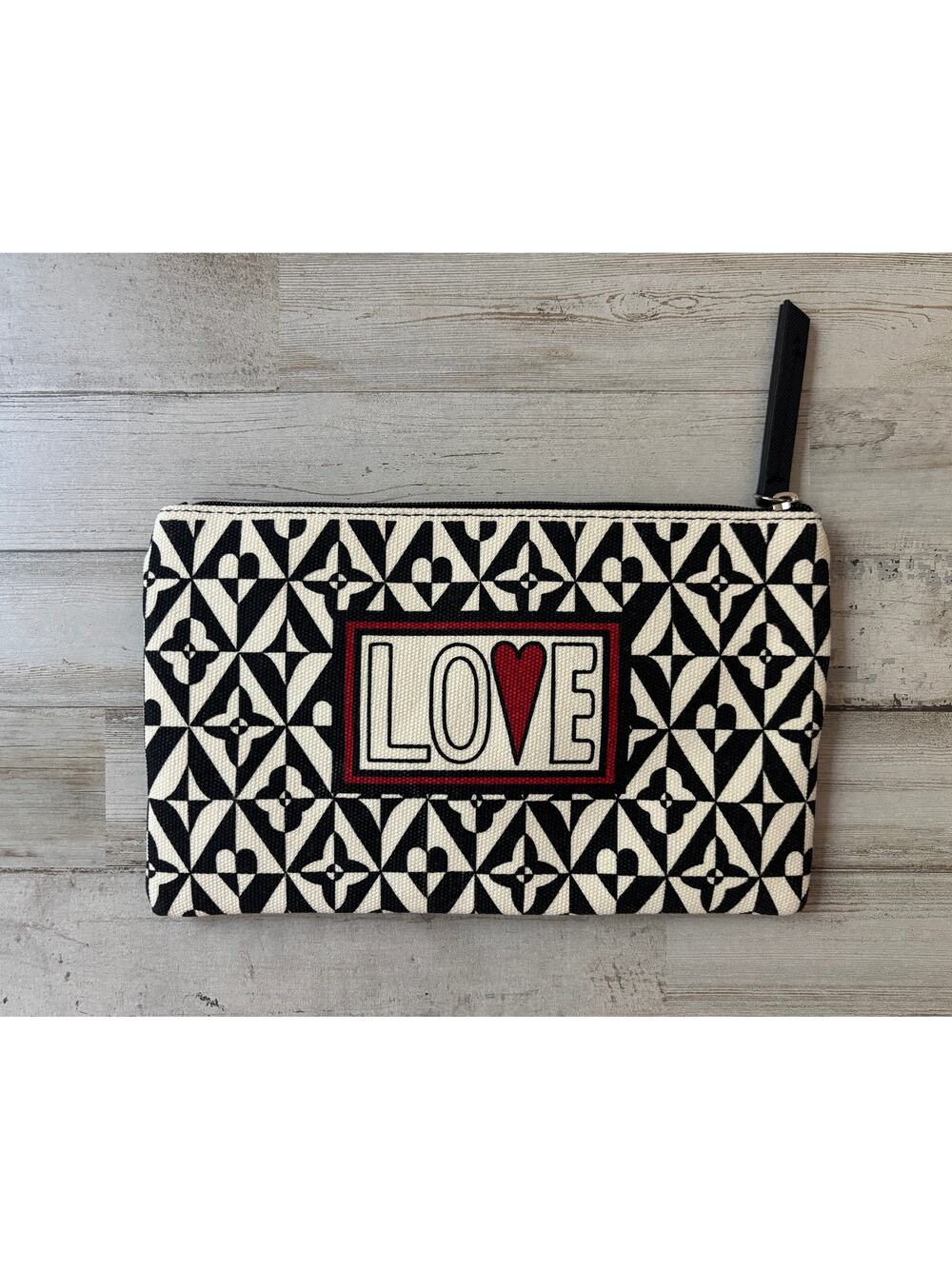 Brighton Love Canvas Zip pouch clutch bag Black White Red New NWOT